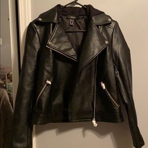 Forever 21 Hooded Leather Jacket